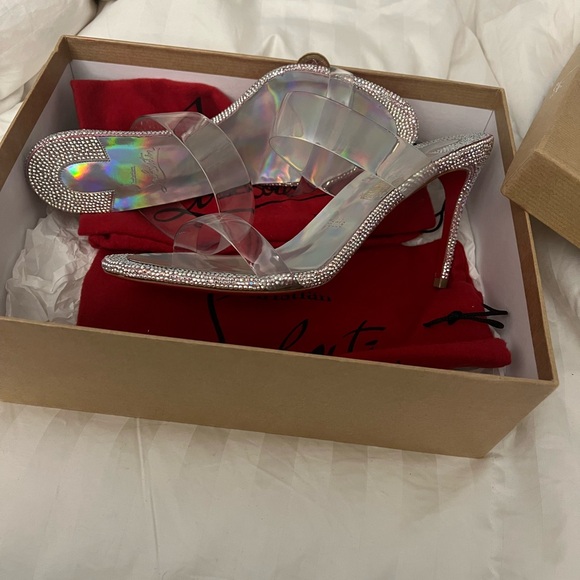 Christian Louboutin Just Strass 85 Suede Heels - Silver and Rose